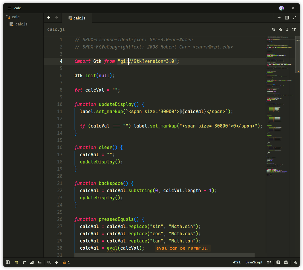 Calc project open in zed
