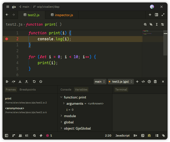 GJS Zed Debugging